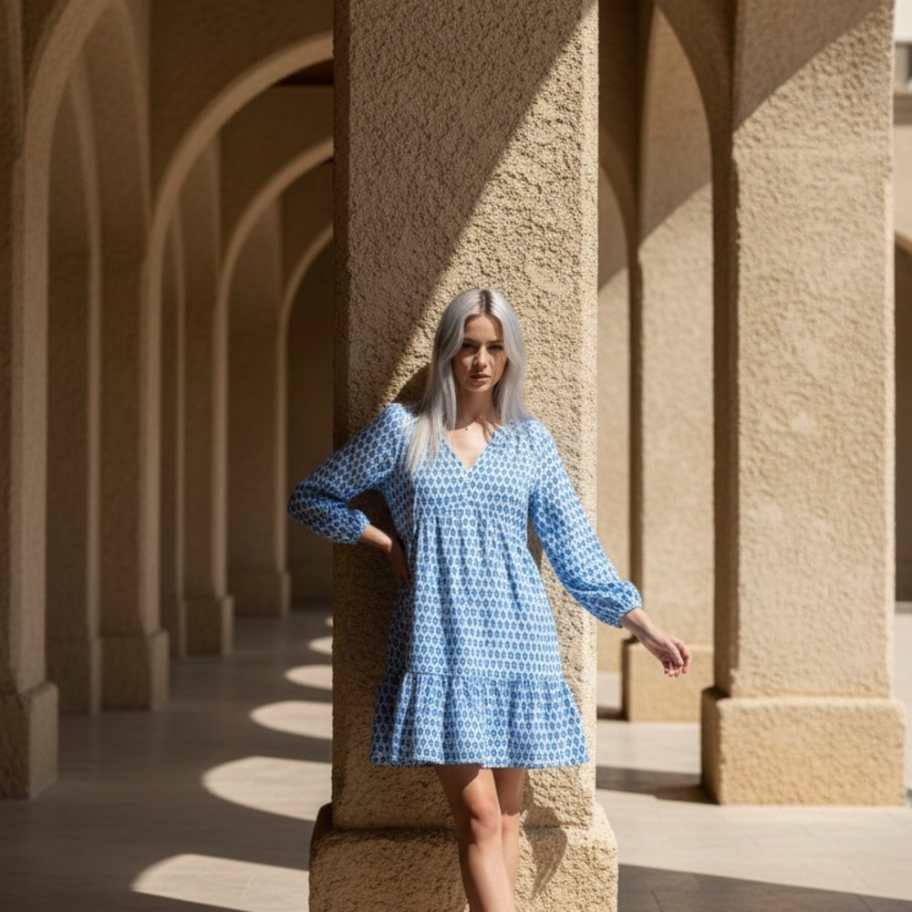 Vineyard Vines Light Blue Patterned Long Sleeve Dress - Picture 4 of 9